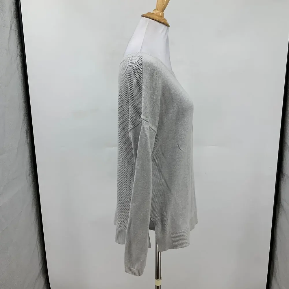 Lululemon Sweater Womens 8 Gray Well Being Open Knit Back Side Slits Pullover